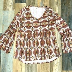Aztec babydoll ruffle top